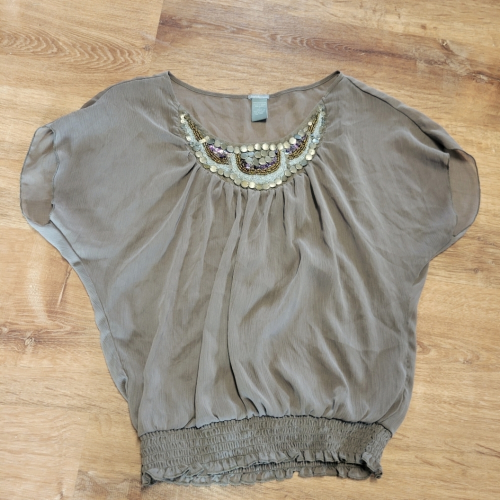 Small Charlotte  Russe Brown Shear Top Beaded Neckline